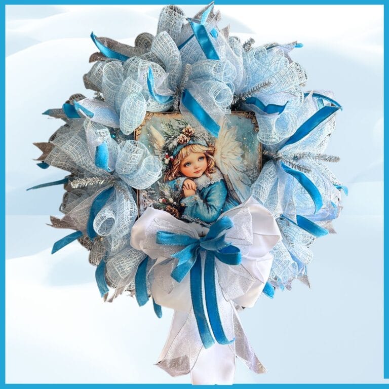 winter angel mesh wreath made with a kit from Trendy Tree