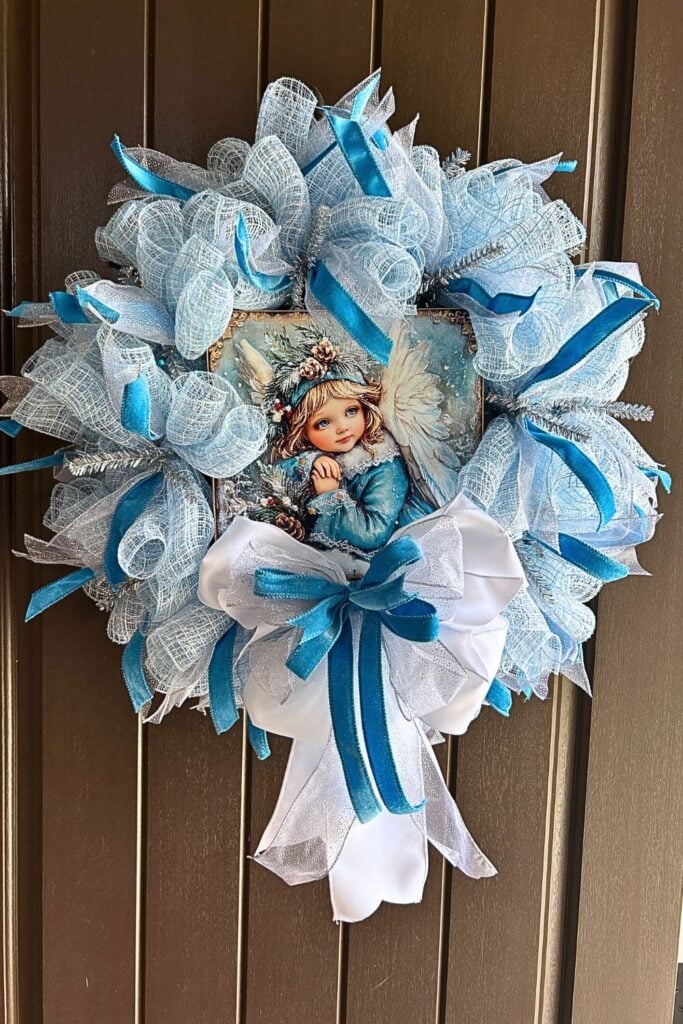 winter angel mesh wreath made with a kit from Trendy Tree