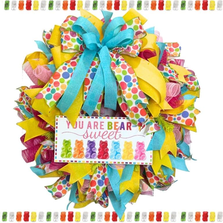 bear-y sweet Valentine wreath in non-traditional colors, perfect for Valentine or any cheerful occasion
