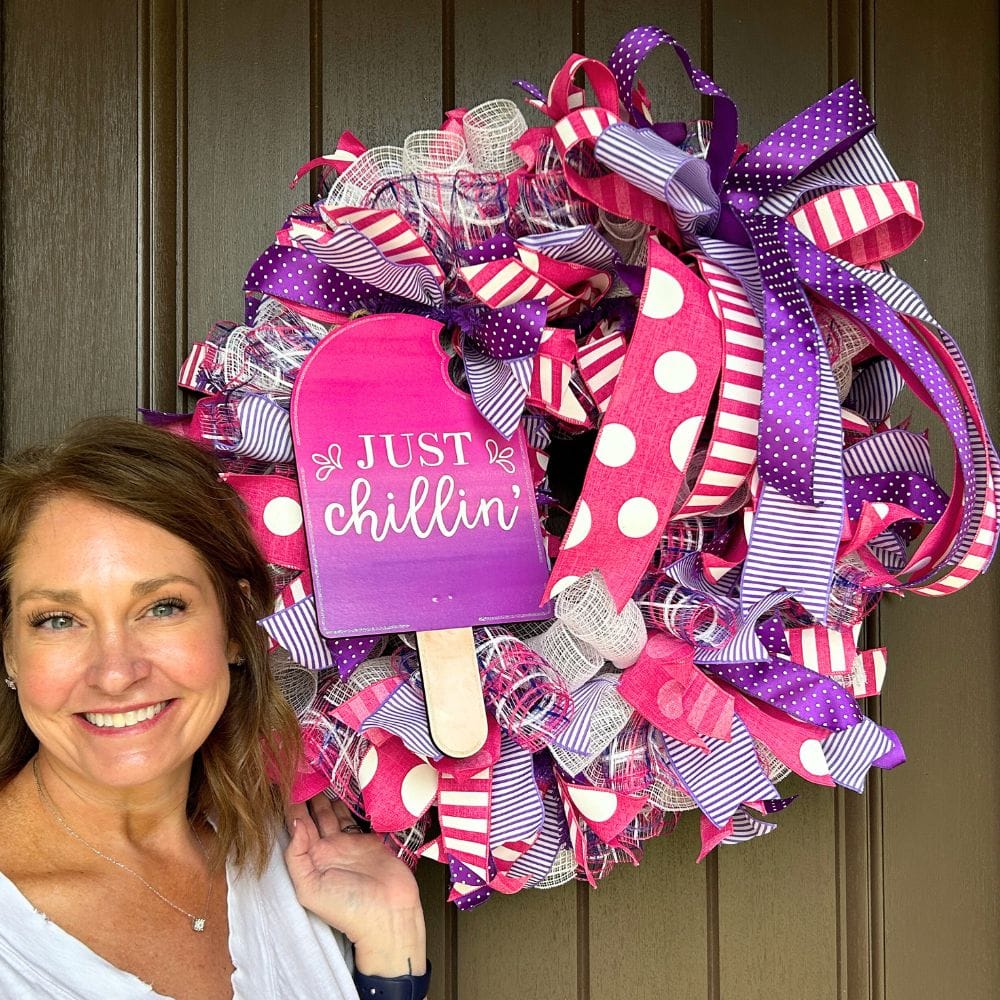 pink purpe white mesh wreath with big popsicle Just Chillin' sign