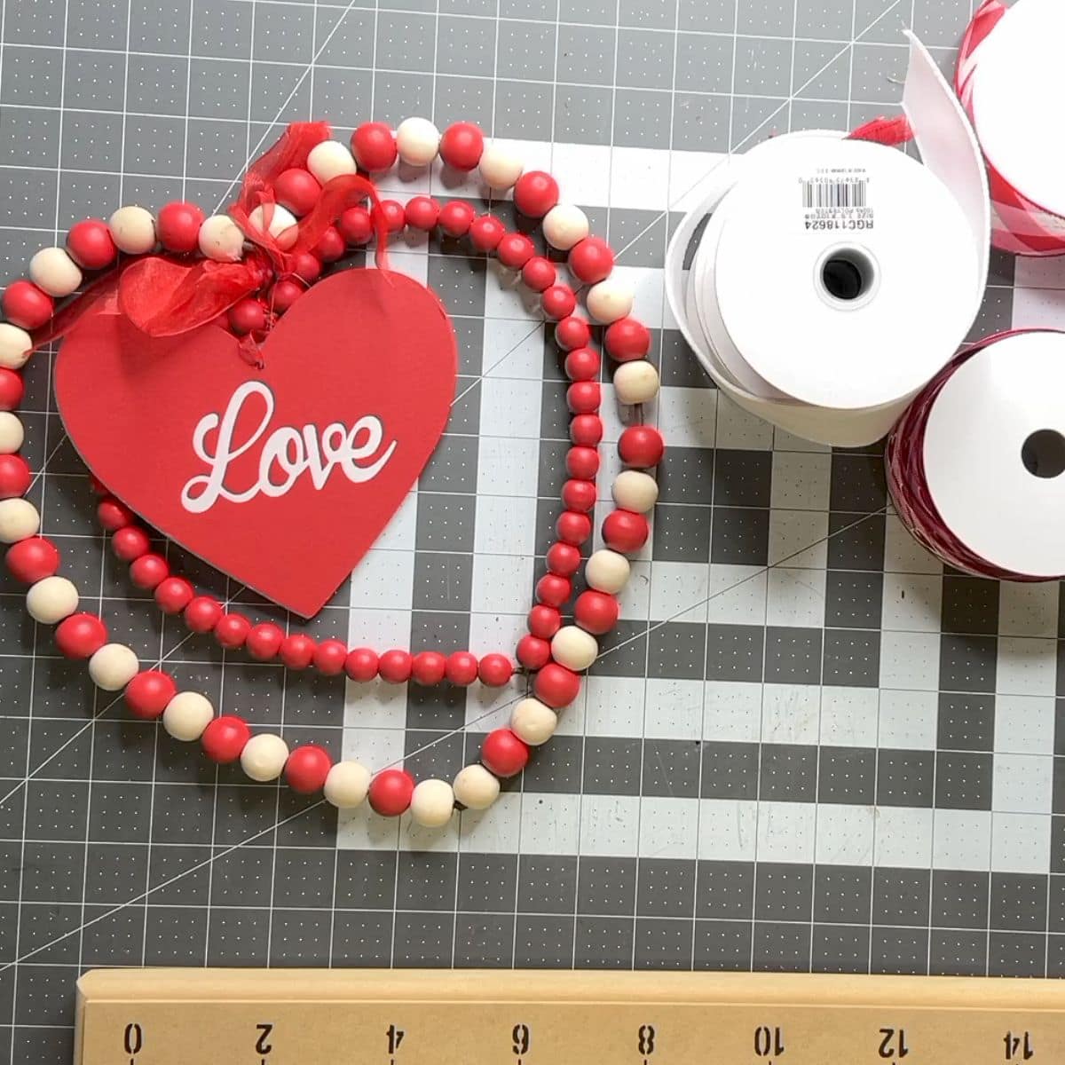 supplies for a Valentine project, ribbon to add a bow