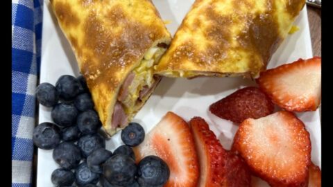 homemade no-flour flatbread as a breakfast burrito