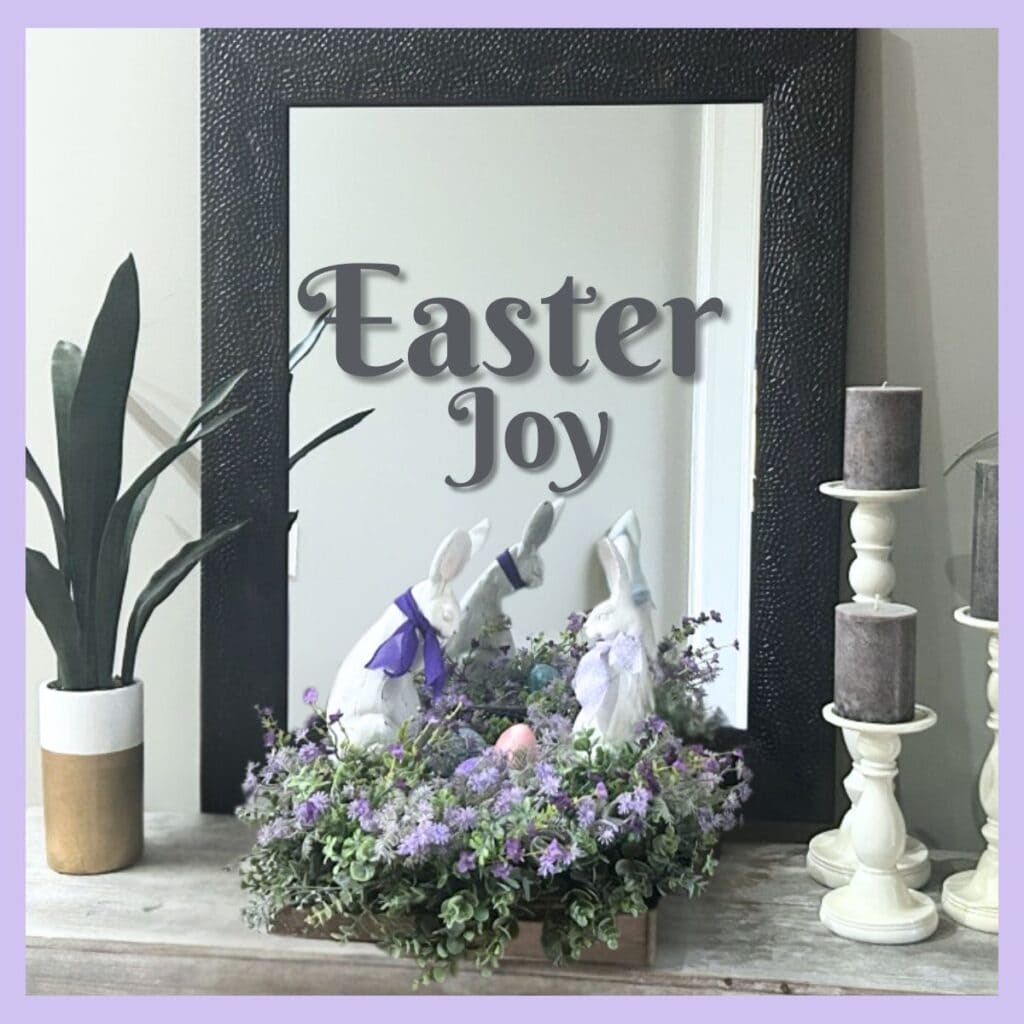 Spring wreath table arrangement with bunnies