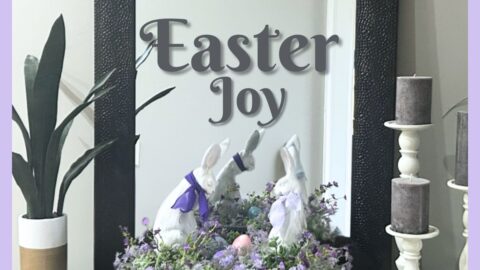 Spring wreath table arrangement with bunnies