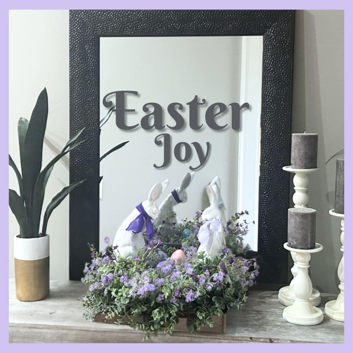 Spring wreath table arrangement with bunnies
