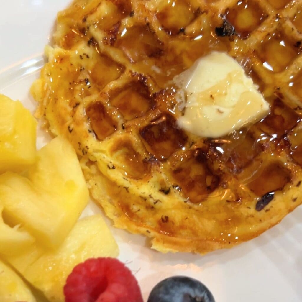 low-carb, high-protein waffle and sugar-free breakfast syrup