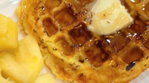 low-carb, high-protein waffle and sugar-free breakfast syrup