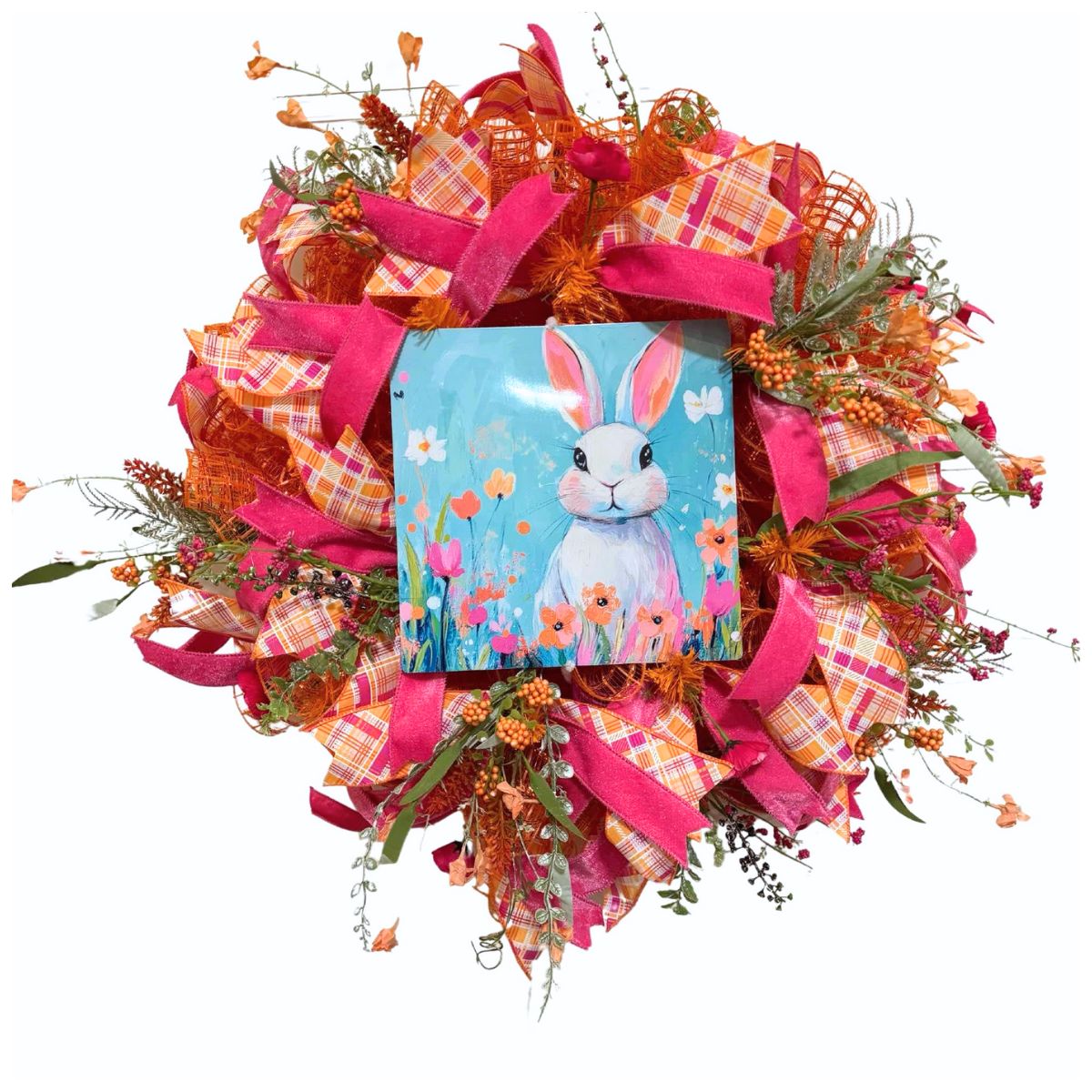 deco mesh wreath with exclusive neon bunny sign from Trendy Tree