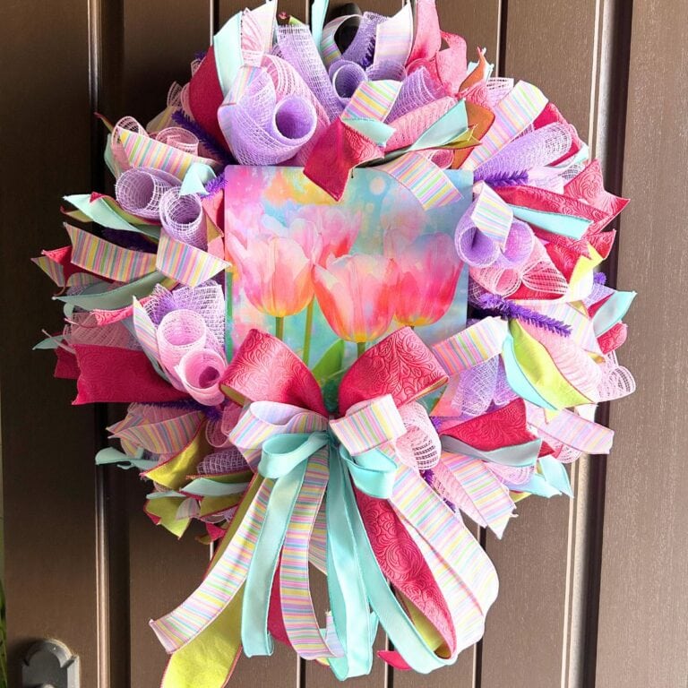 mesh wreath with exclusive tulip sign from Trendy Tree