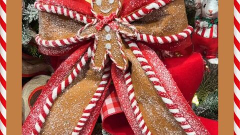 gingerbread christmas decorations, bow with gingerbread boy in the center