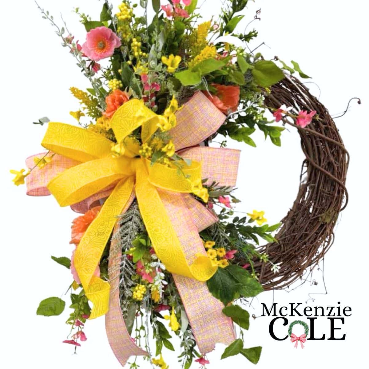 spring grapevine wreath tutorial by Teri Nichols of McKenzie Cole LLC