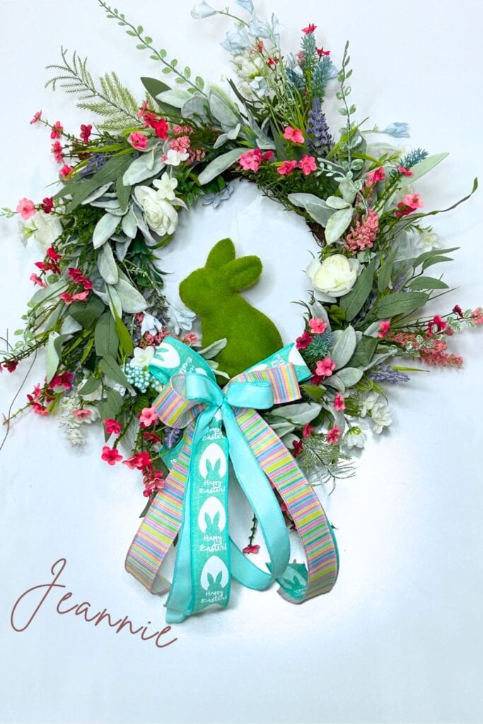 Easy Spring Wreath Makeover with Florals & a Bunny