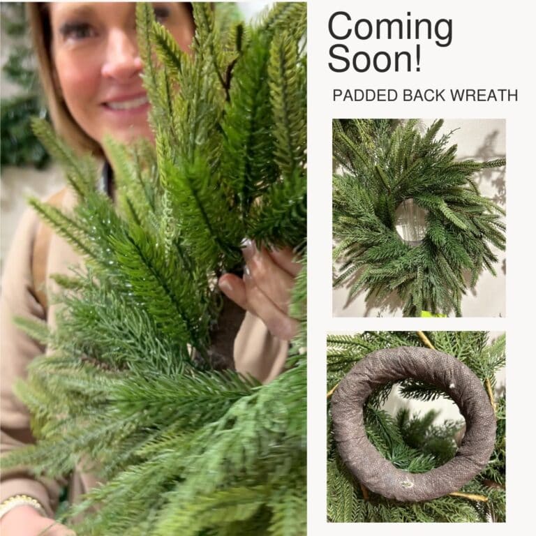 padded back wreath, perfect for hanging on cabinet doors or mirrors
