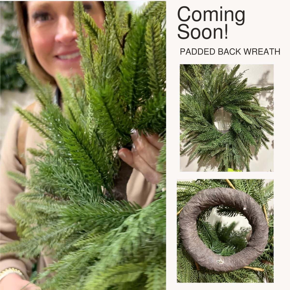 padded back wreath, perfect for hanging on cabinet doors or mirrors