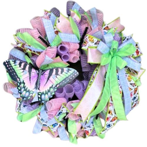 mesh wreath tutorial with metal butterfly sign