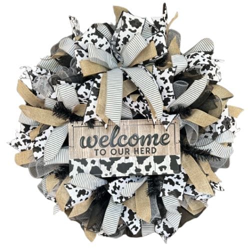 everyday welcome wreath with welcome to our herd sign