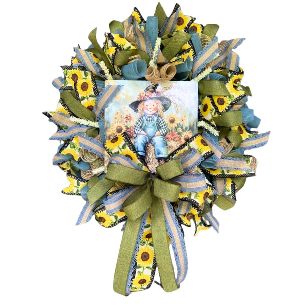 fall scarecrow mesh wreath tutorial with exclusive metal sign