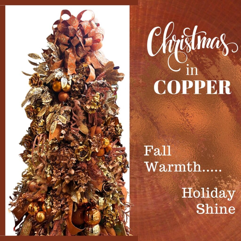 Christmas in Copper Christmas Tree at the Craig Bachman showroom, decorated by John Mark
