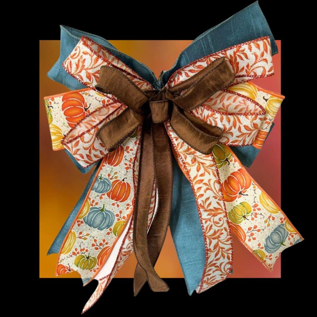 fall bow with various ribbons made with Em's Bowmaker or Em's Bow & Go Bowmaker
