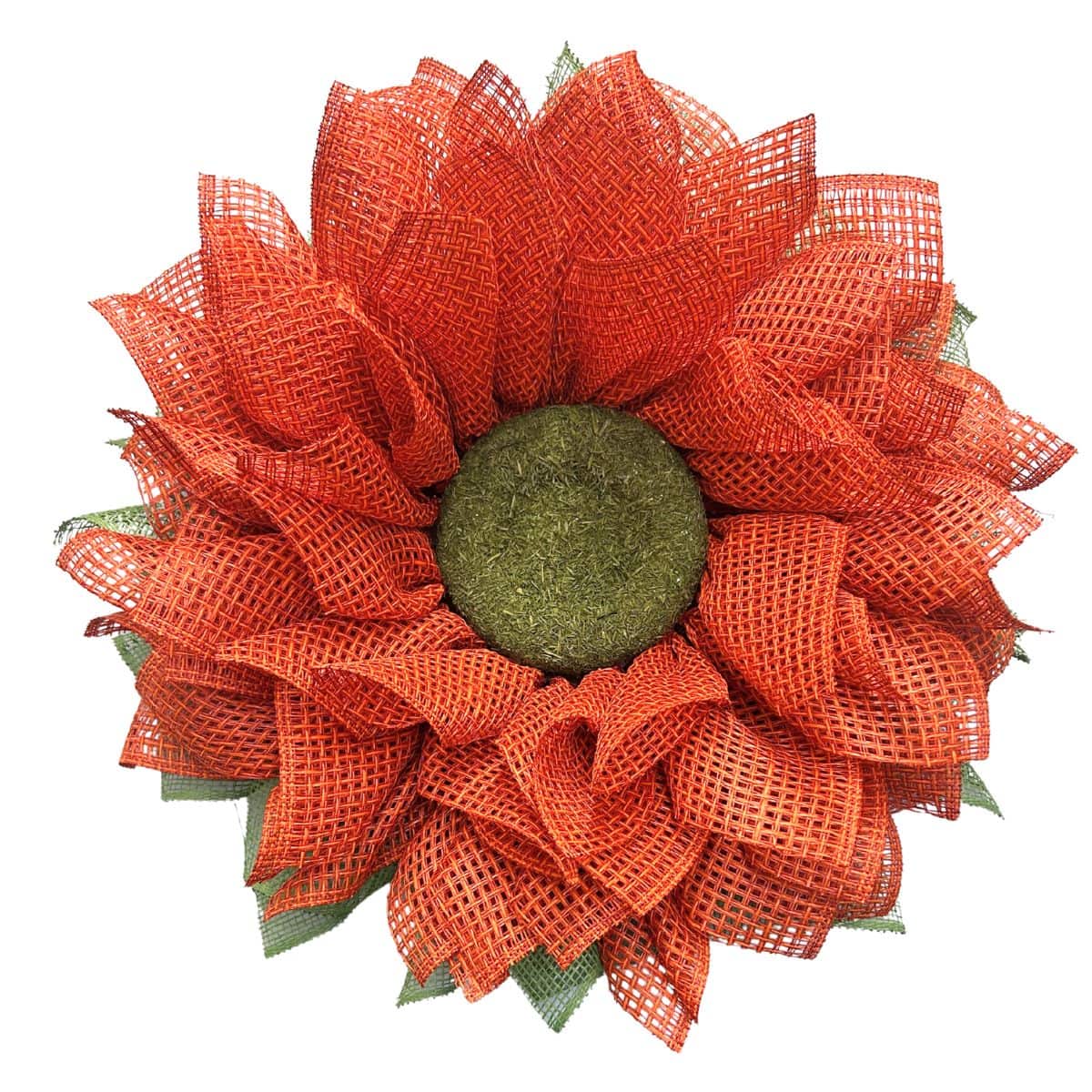 Fall flower wreath made with textured mesh and poly burlap on a 10" wire wreath form using supplies from Trendy Tree