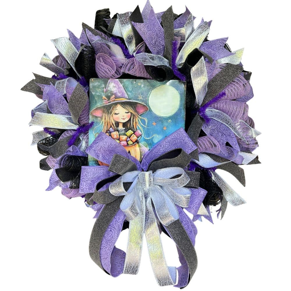 mesh Halloween wreath with exclusive Trendy Tree Sweet Witch with Candy sign