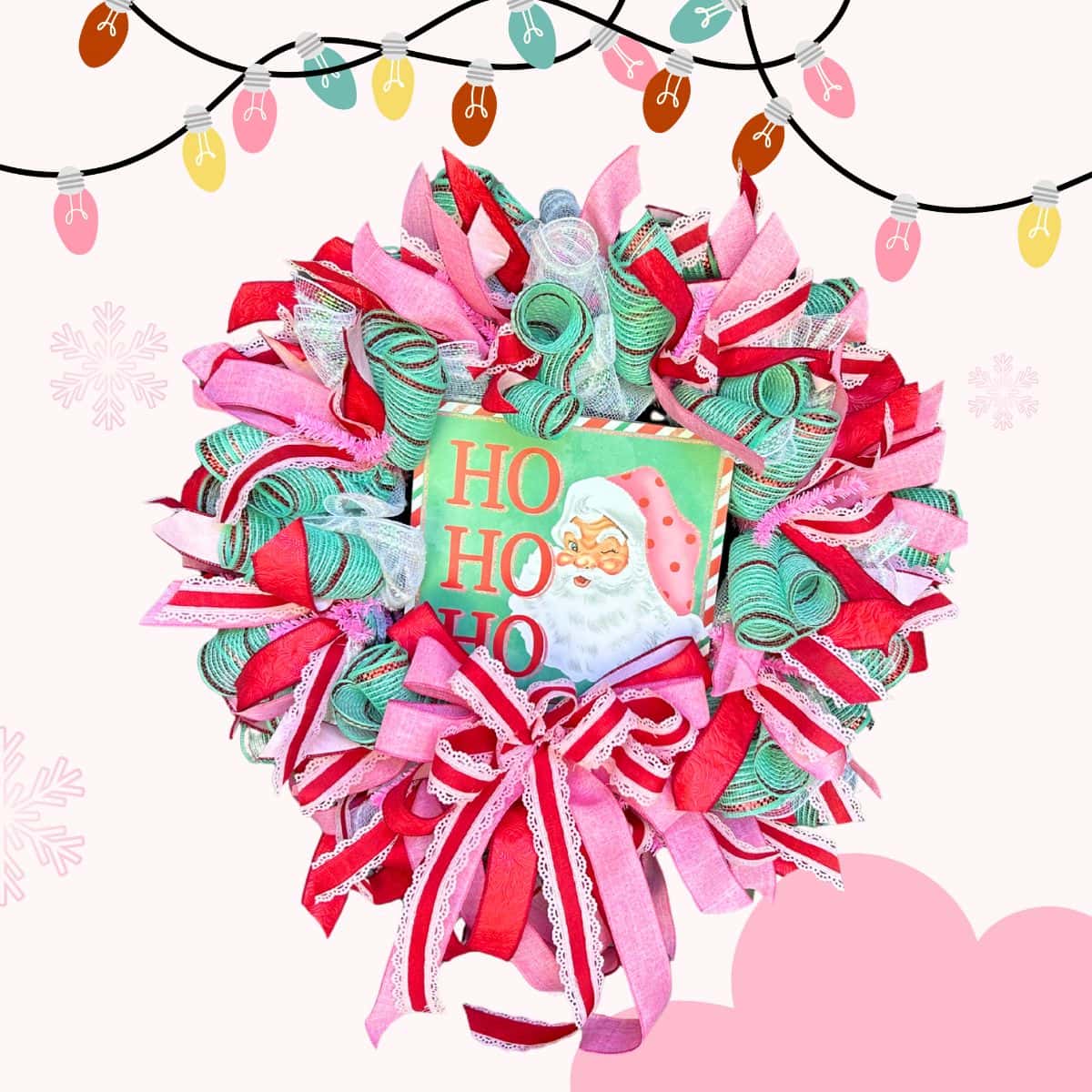 mint green and pink wreath perfect from Christmas to Valentines
