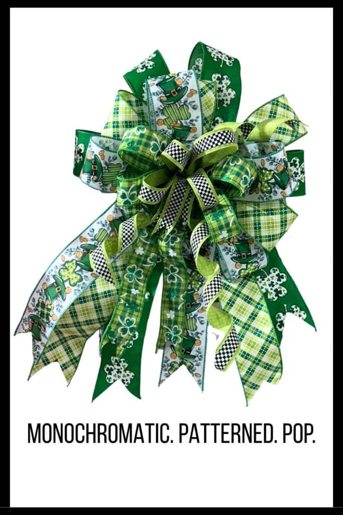 st patrick's bow in a monochromatic green color theme with pops of black and white