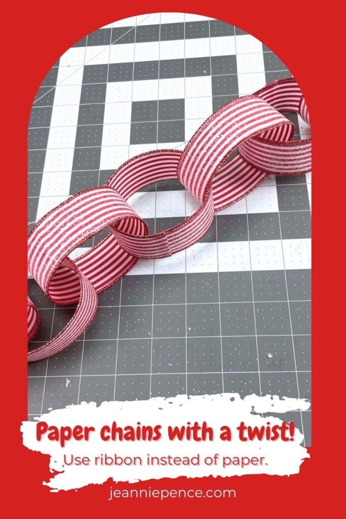 Childhood Paper Chains Get a Ribbon Makeover - chain made with red and white ribbon instead of paper