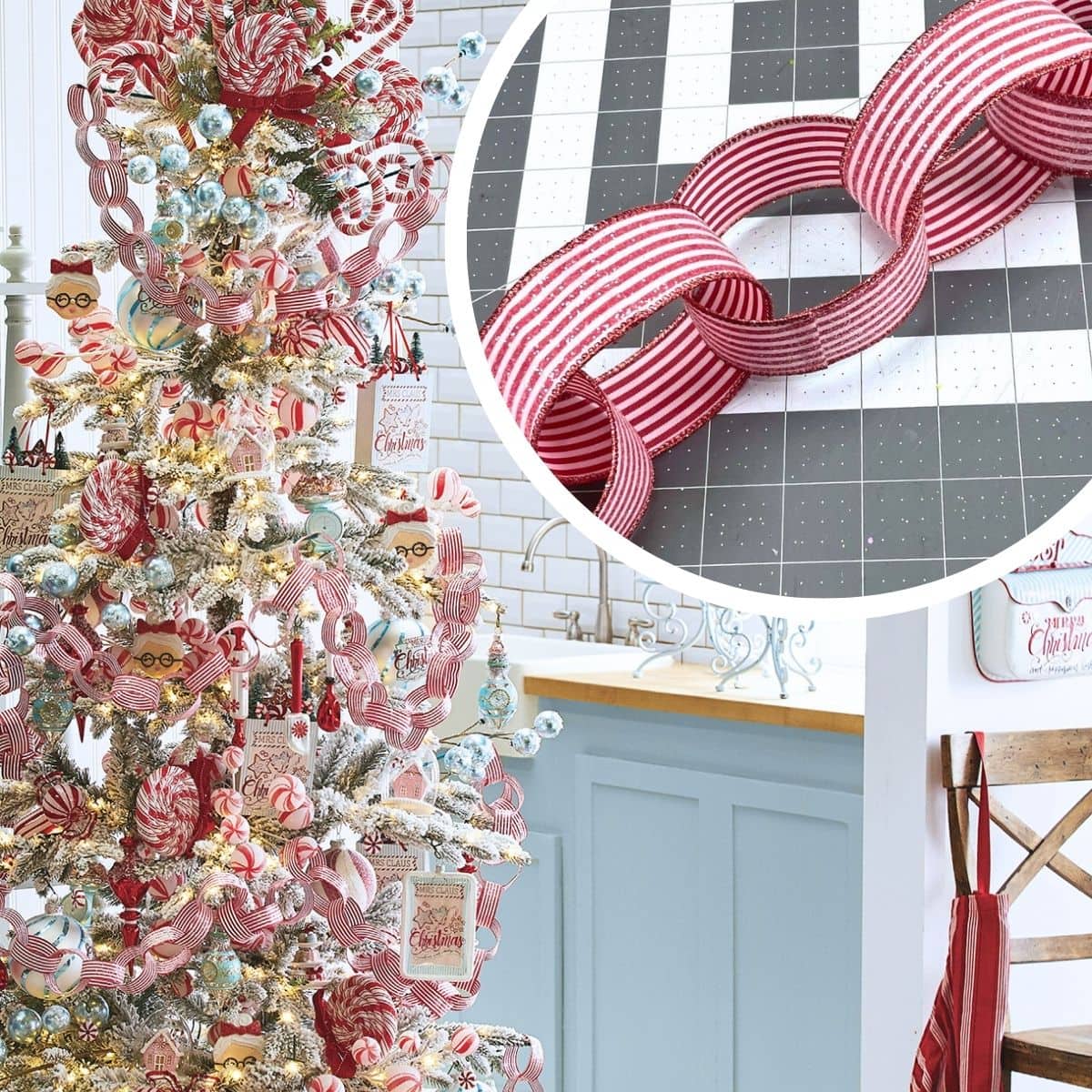 Childhood Paper Chains Get a Ribbon Makeover - chain made with red and white ribbon instead of paper