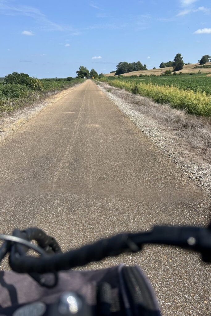 seeing soybean crops and hay fields on the Tanglefoot Trail while we write our e-trikes