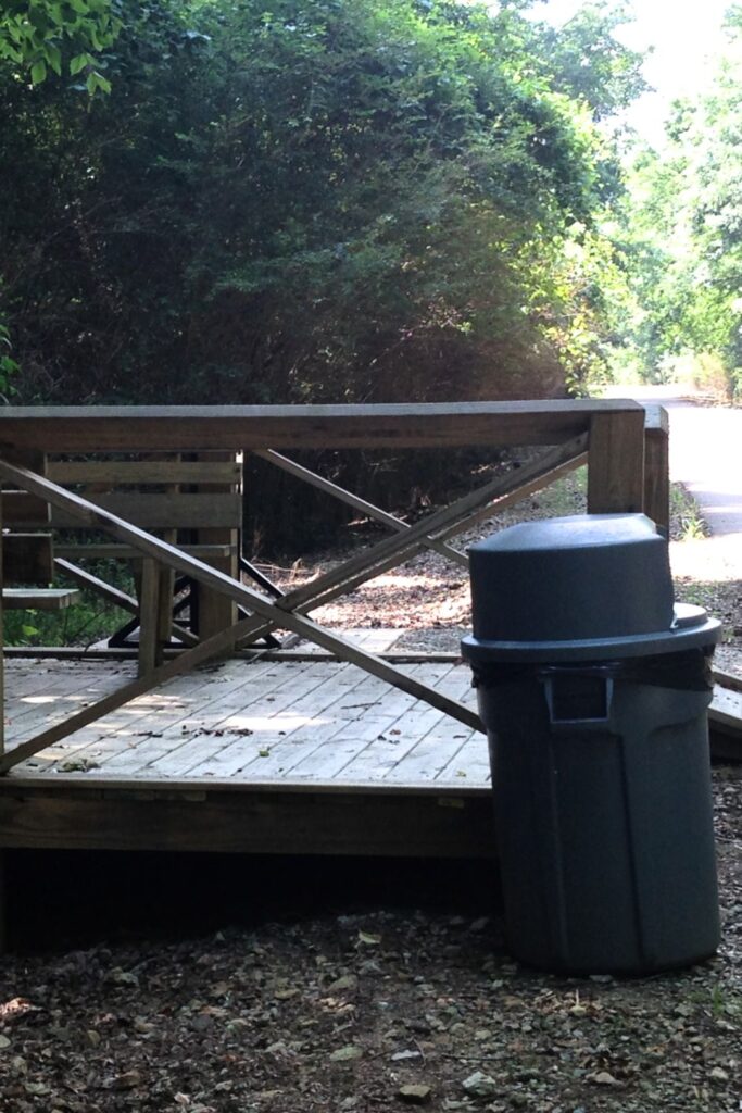 a rest stop with picnic table along the Tanglefoot Trail between Pontotoc and Ecru whistle stops