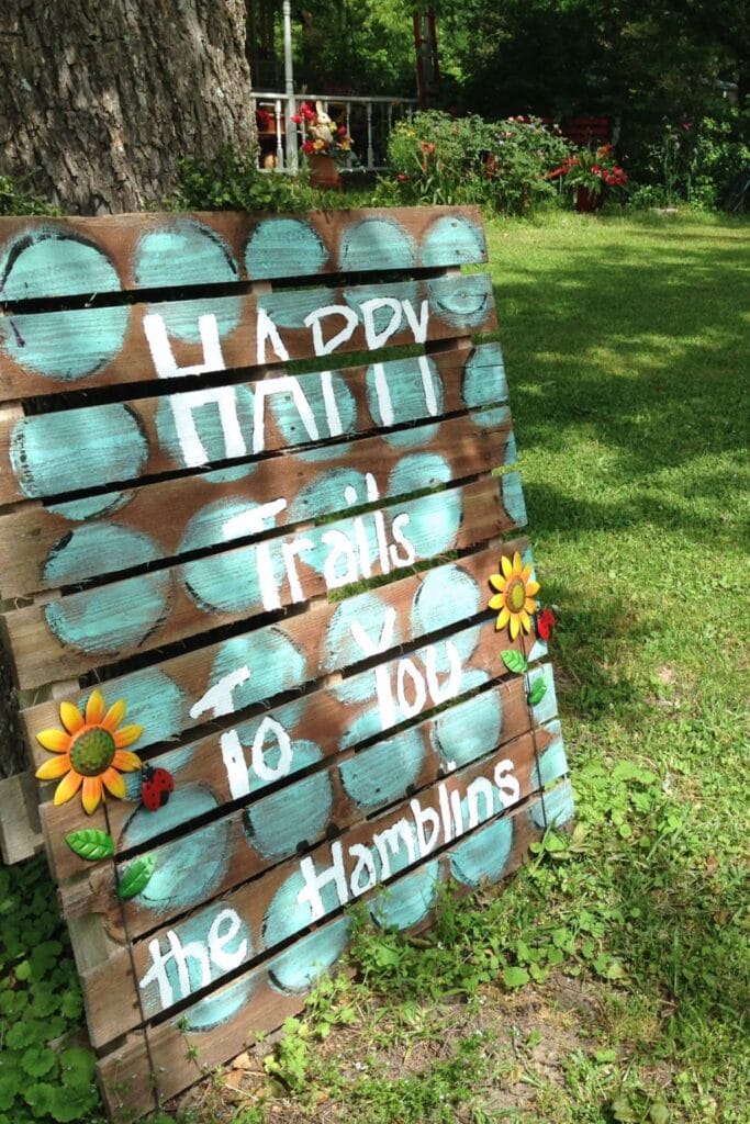 a welcome sign on the Tanglefoot Trail we saw while riding my e-trike