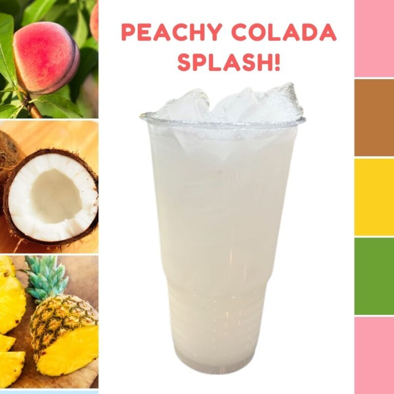 flavored water energy drink, tropical Peachy Colada Splash with peach, coconut and pineapple flavors
