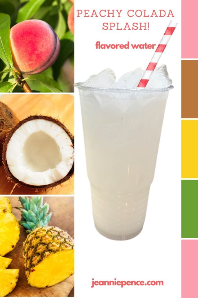 flavored water energy drink, tropical Peachy Colada Splash with peach, coconut and pineapple flavors