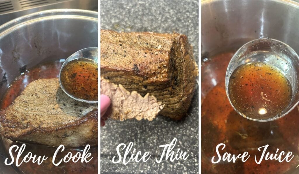preparing a round roast for roast been sandwiches