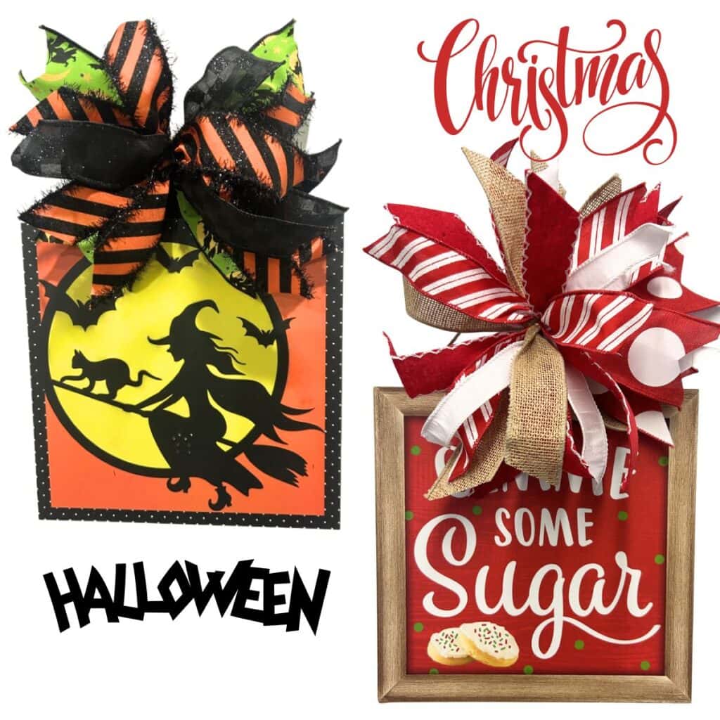 ribbon strip bow for a Halloween and a Christmas sign
