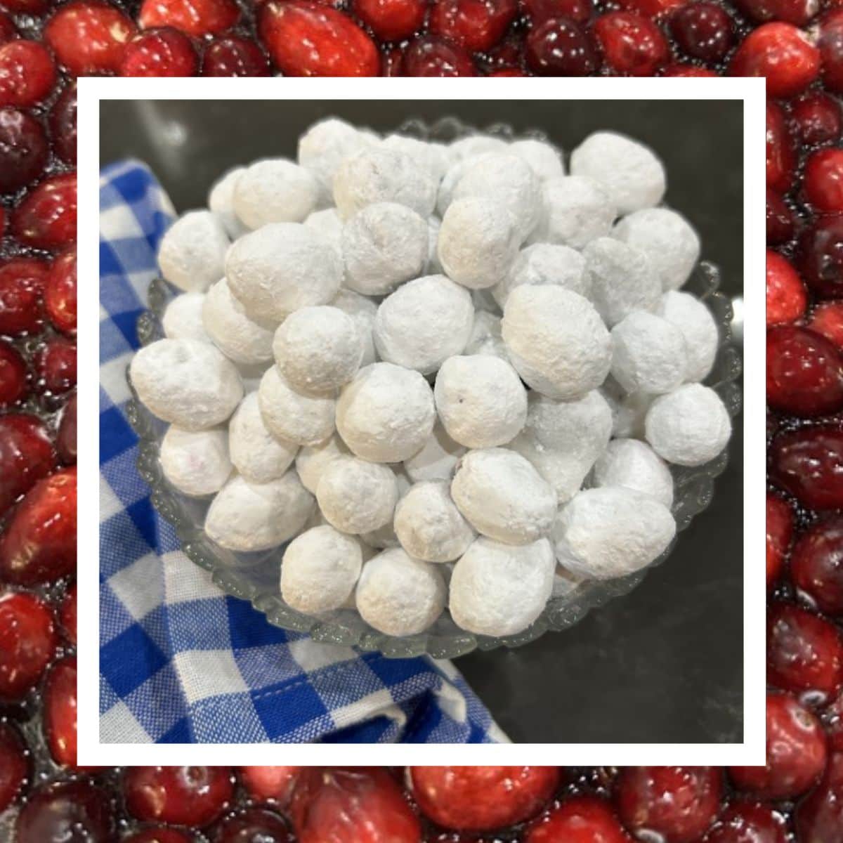 Popping Cranberries, fresh cranberries coated in confectioners sugar