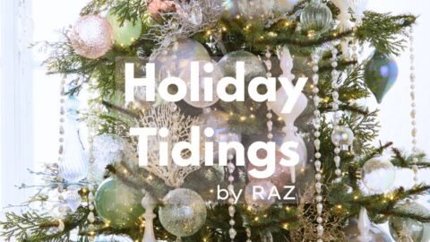 Holiday Tidings Christmas tree by RAZ Imports 2025, pastel beachy theme