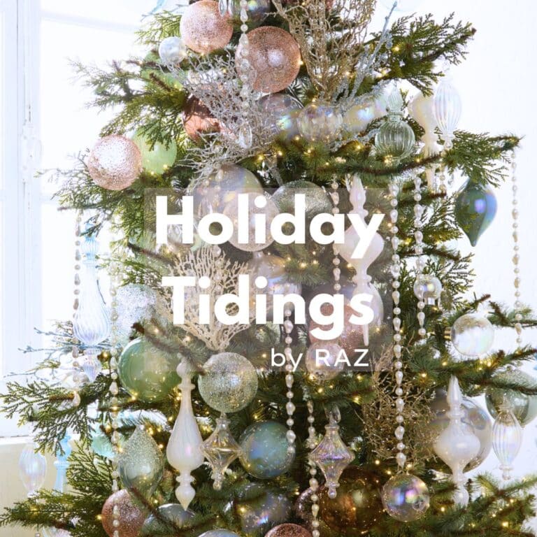 Holiday Tidings Christmas tree by RAZ Imports 2025, pastel beachy theme
