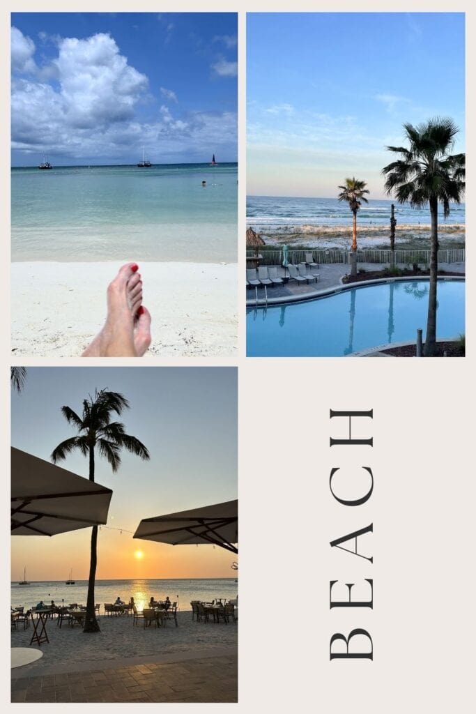 beach trip, sunning, toes in the sand, sunset, ocean waves