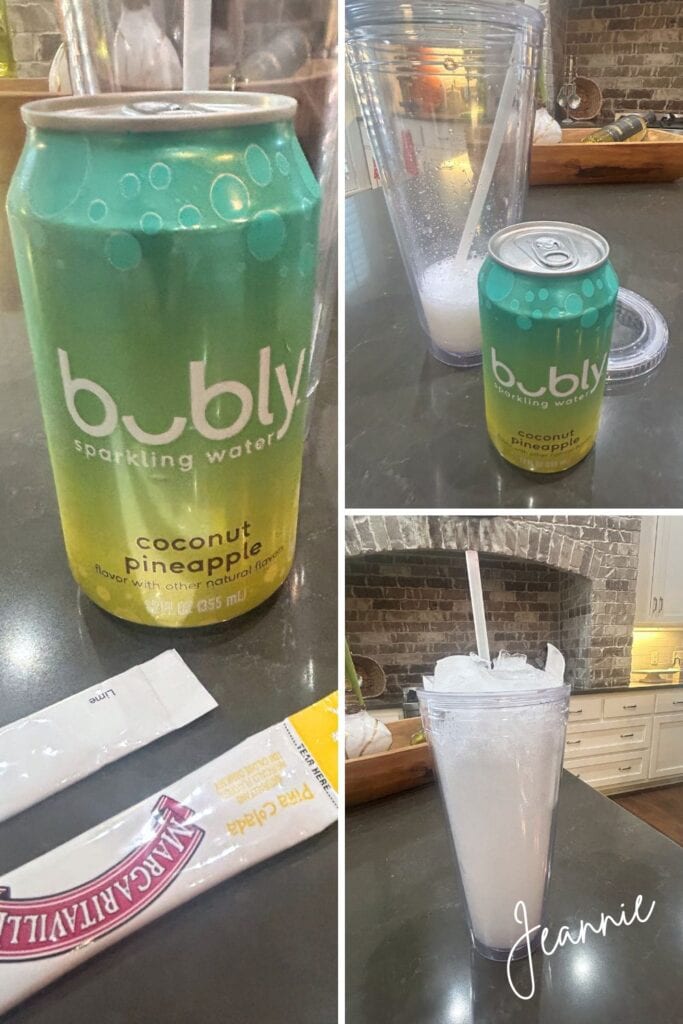 lime, pina colada drink packets and coconut lime bubble, make for a fizzy sparkling drink