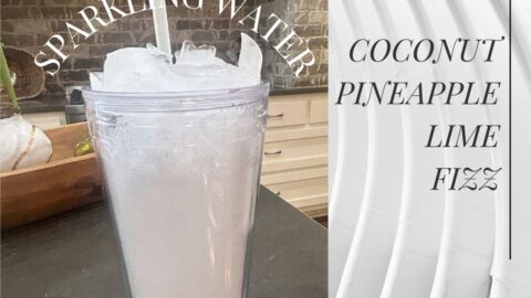 sparkling water made with coconut pineapple and lime flavors with a can of Bubly