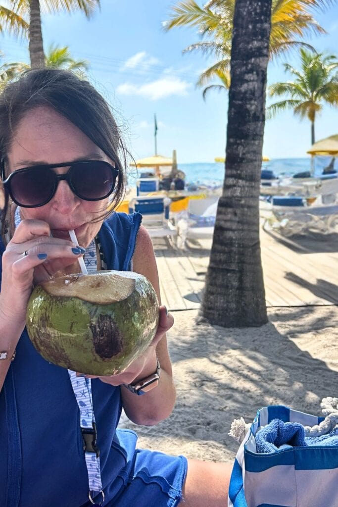 Carrie fresh coconut cocktail in Belize