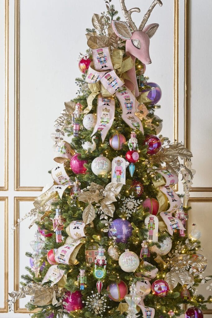 2026 Nutcracker Suite Decorated Christmas tree from RAZ Imports, pinks, pastels