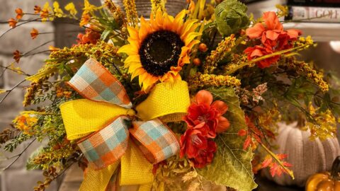 fall floral arranged in a foam pumpkin
