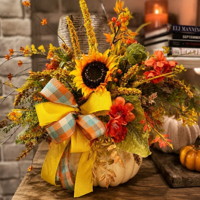 fall floral arranged in a foam pumpkin