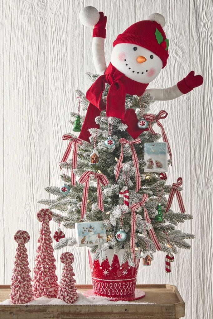 My Merry Snowman Christmas Tree from RAZ 2026 with whimsical snowman topper